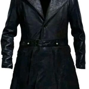 Black Faux Leather Long Trench Cosplay Coat