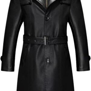 Real Leather Long Trench Coat Sheepskin Lapel