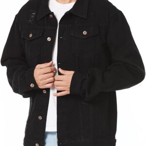 Ripped Distressed Denim Trucker Jacket with Holes