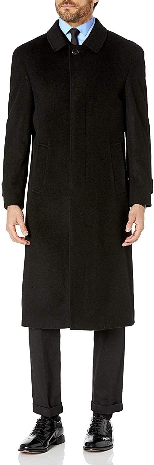 Black Luxury Wool Cashmere Single-Breasted Full-Length Topcoat