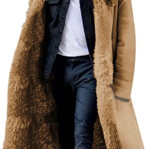 Faux Leather Shearling Fur Collar Long Trench Coat