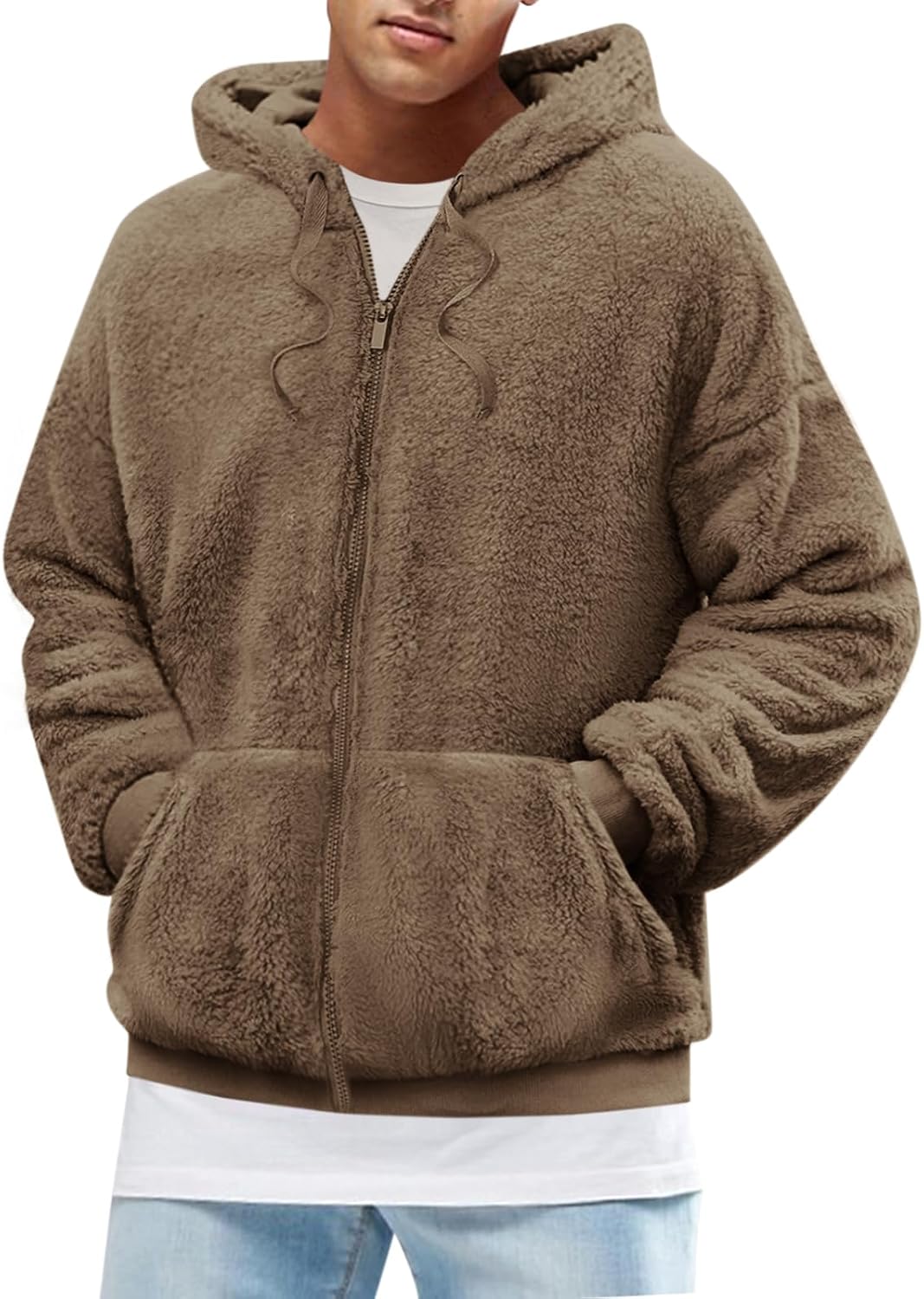 Fuzzy Heavyweight Fleece Zip-Up Athletic Hoodie