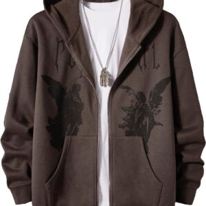 Graphic Letter Print Zip-Up Streetwear Hoodie
