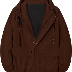 Retro Color Block Corduroy Hooded Jacket