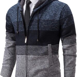Full-Zip Fleece-Lined Knit Hooded Cardigan Sweater Jacket